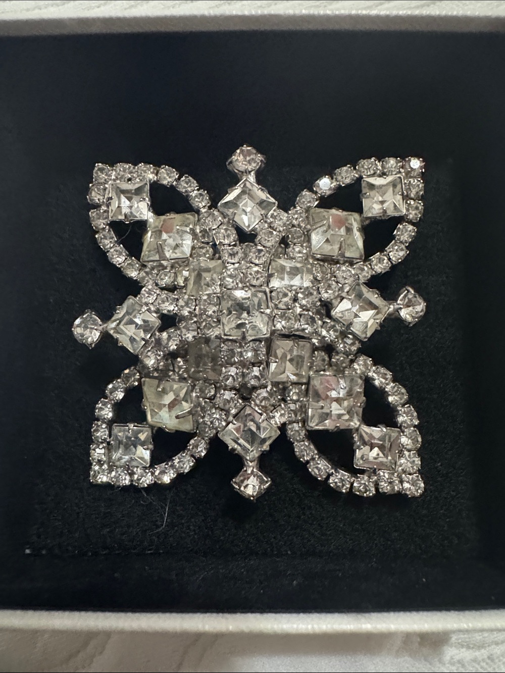 Crystal Flower Brooch Pin - Silver Clear Rhinestone Accent